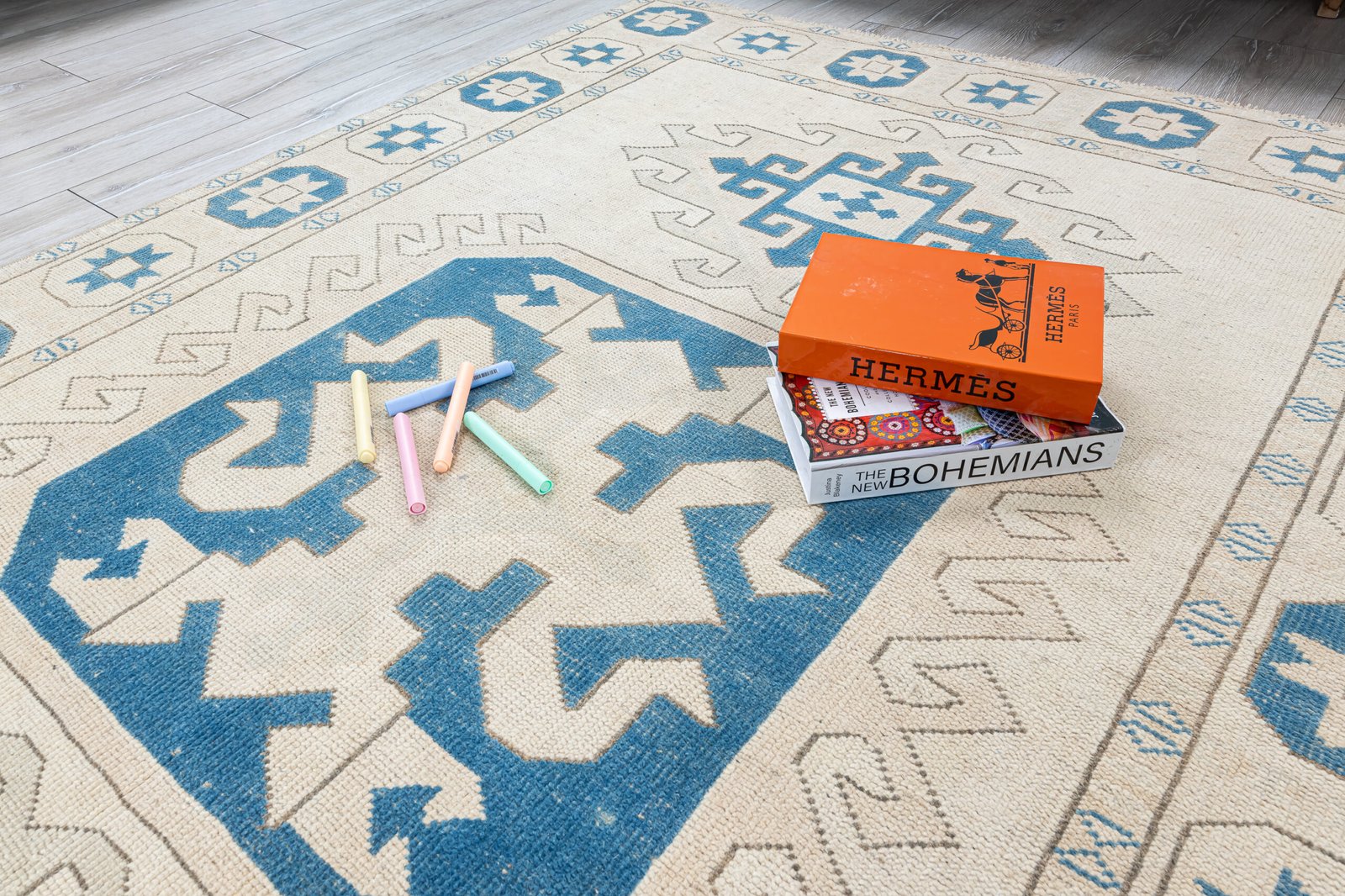 Vintage Area Rug 5x8 Muted Geometric Carpet, Soft Wool Unusual Rug, 5.2x8.1 feet Anatolian Decorative Handmade Rug - detail view 14