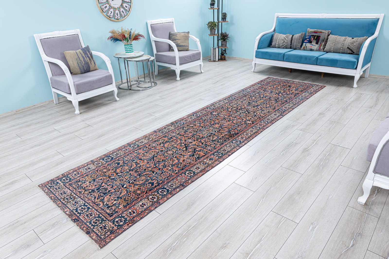 Antique Persian Runner Rug, 3x13 Heriz Hallway Runner, Long Kitchen Runner, Decorative Hand Woven Carpet, 3.3x13 feet - detail view 14