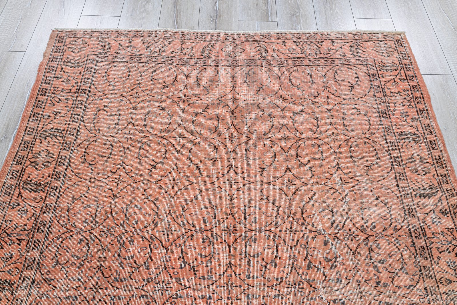 Vintage Turkish Oushak Rug, Pink Carpet Hand-Knotted Wool, Boho Decor - detail view 5