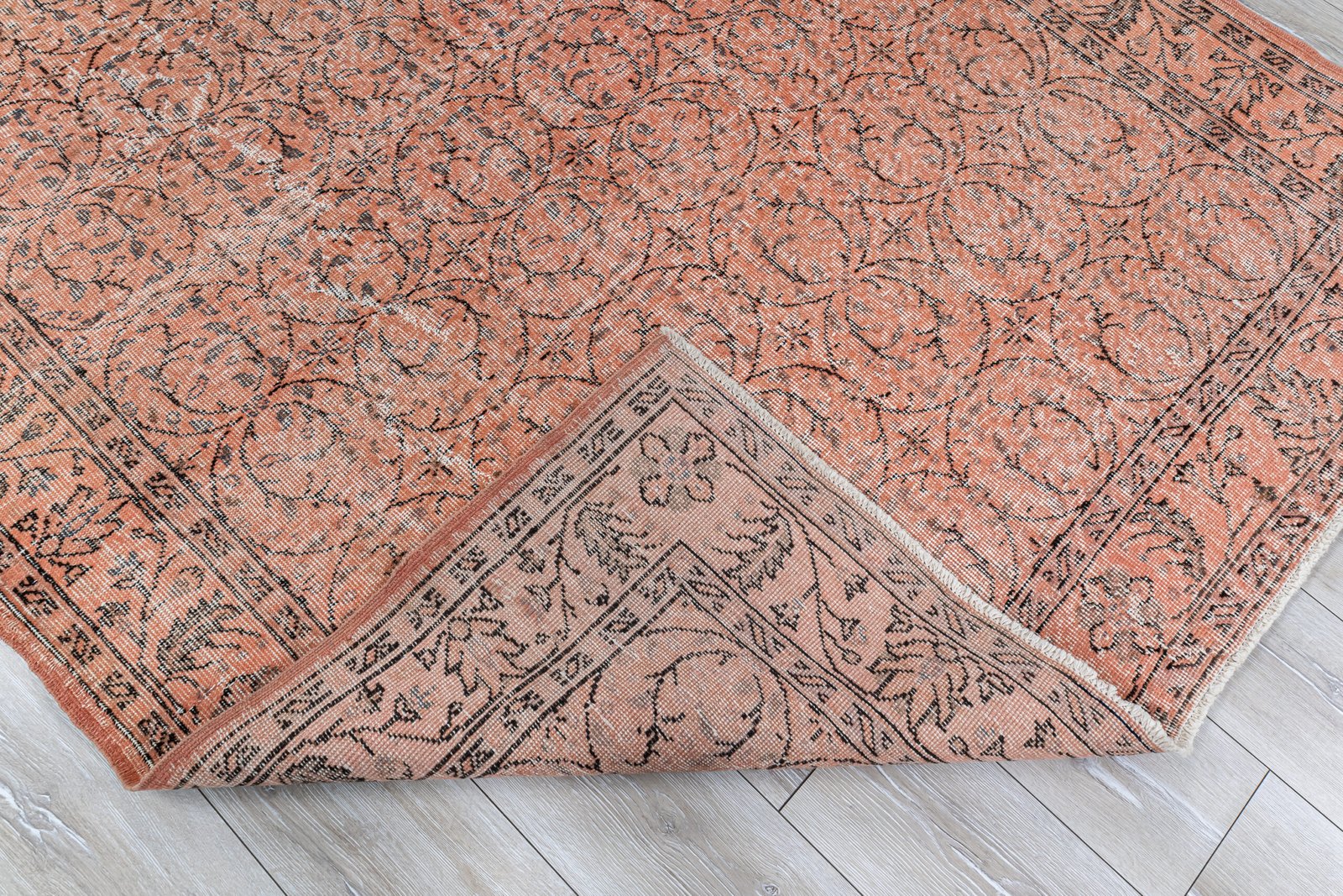 Vintage Turkish Oushak Rug, Pink Carpet Hand-Knotted Wool, Boho Decor - detail view 6