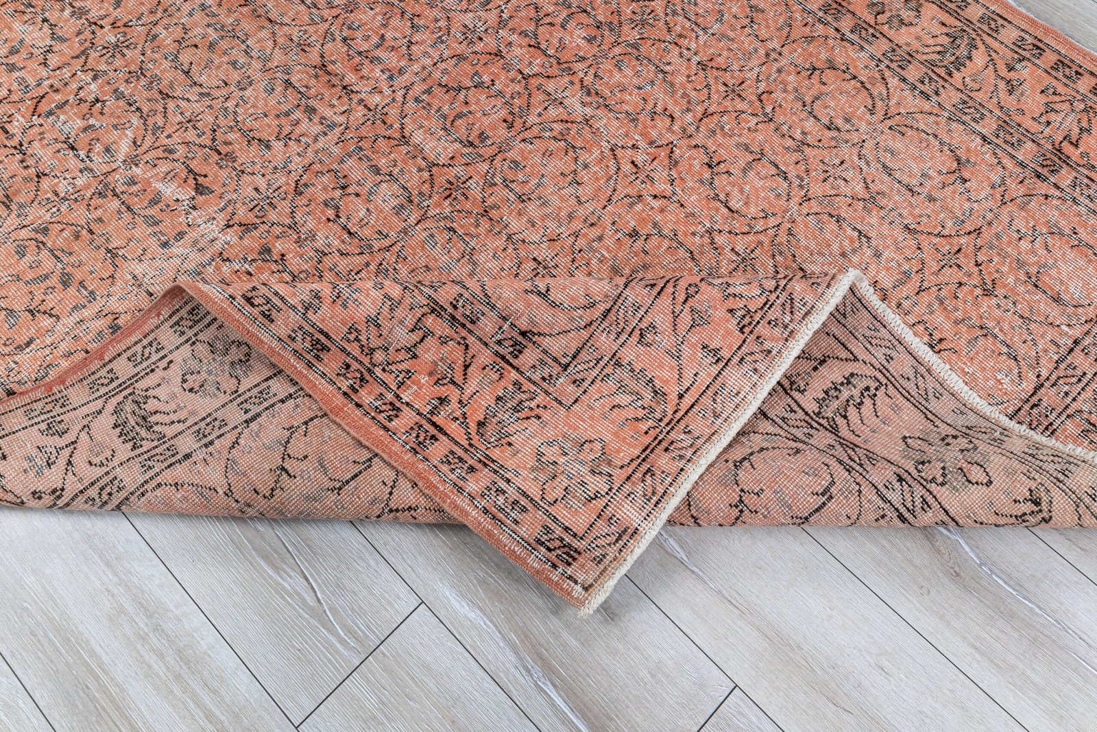 Vintage Turkish Oushak Rug, Pink Carpet Hand-Knotted Wool, Boho Decor - detail view 7