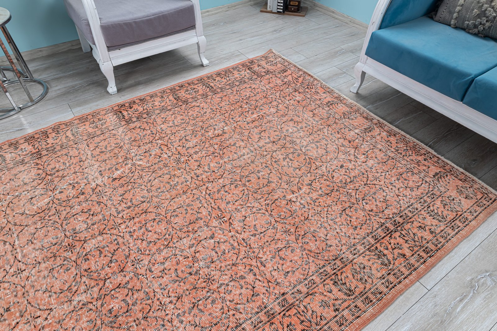 Vintage Turkish Oushak Rug, Pink Carpet Hand-Knotted Wool, Boho Decor - detail view 13