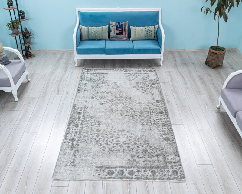 Unique Turkish Muted Grey Area Rug for Living Room, Entryway, Kitchen - detail view 2
