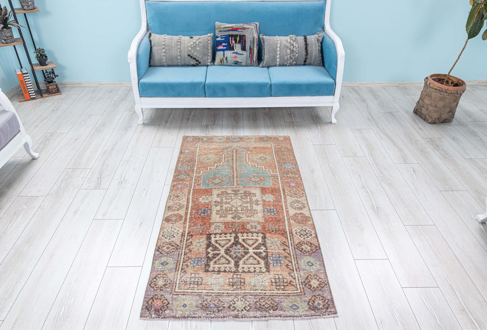 3x5 Turkish Rug 3x6 Vintage Rug, Muted Entry Decor Anatolian rug for Bathroom, Oushak Faded Pink, Beige, Puble, Brown Hallway, 3x5.6 feet