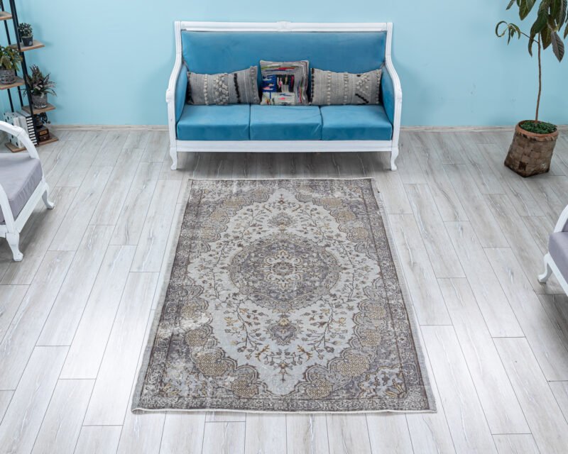 5x7 Turkish Area Rug, Oushak Vintage Area Rug, Organic Handmade Wool Rug, 4.9 x 7.6 Feet - detail view 2