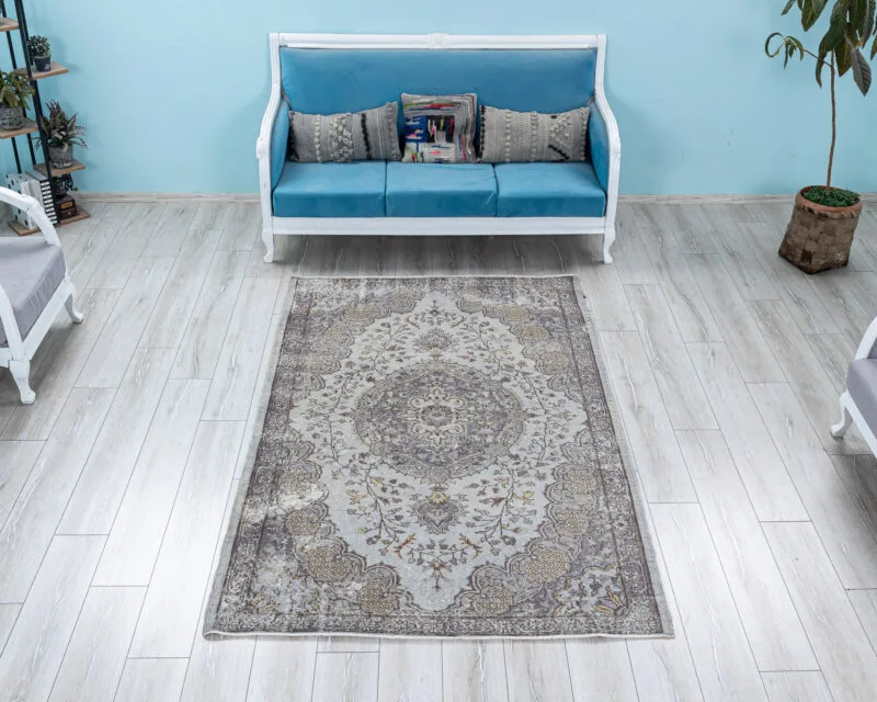 5x7 Turkish Area Rug, Oushak Vintage Area Rug, Organic Handmade Wool Rug, 4.9 x 7.6 Feet - detail view 2