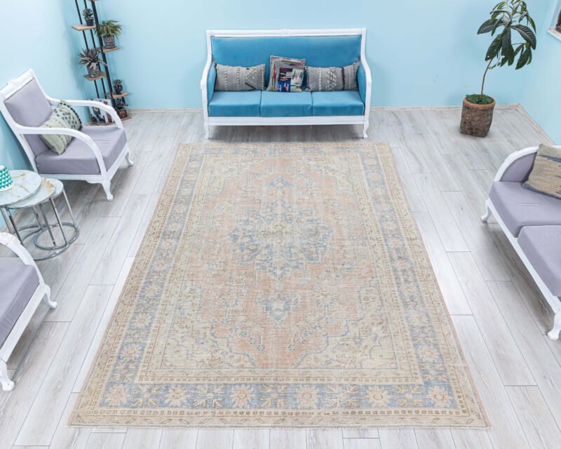 Oushak Oversize Rug, Turkish Faded Area Rug, Large Oriental Low Pile Carpet, Anatolian Medallion Rug - detail view 2