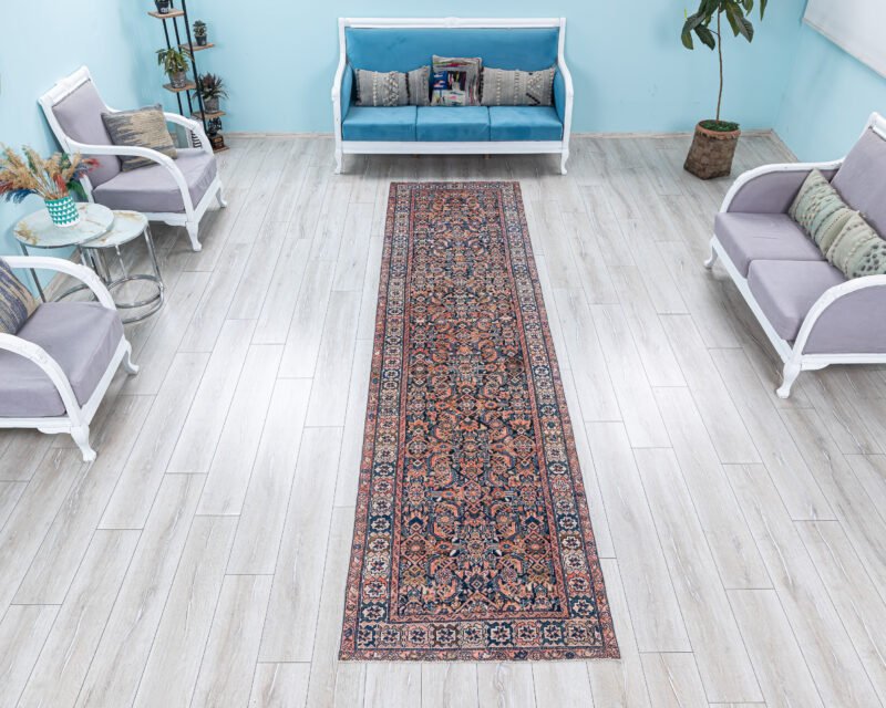 Antique Persian Runner Rug, 3x13 Heriz Hallway Runner, Long Kitchen Runner, Decorative Hand Woven Carpet, 3.3x13 feet - detail view 2