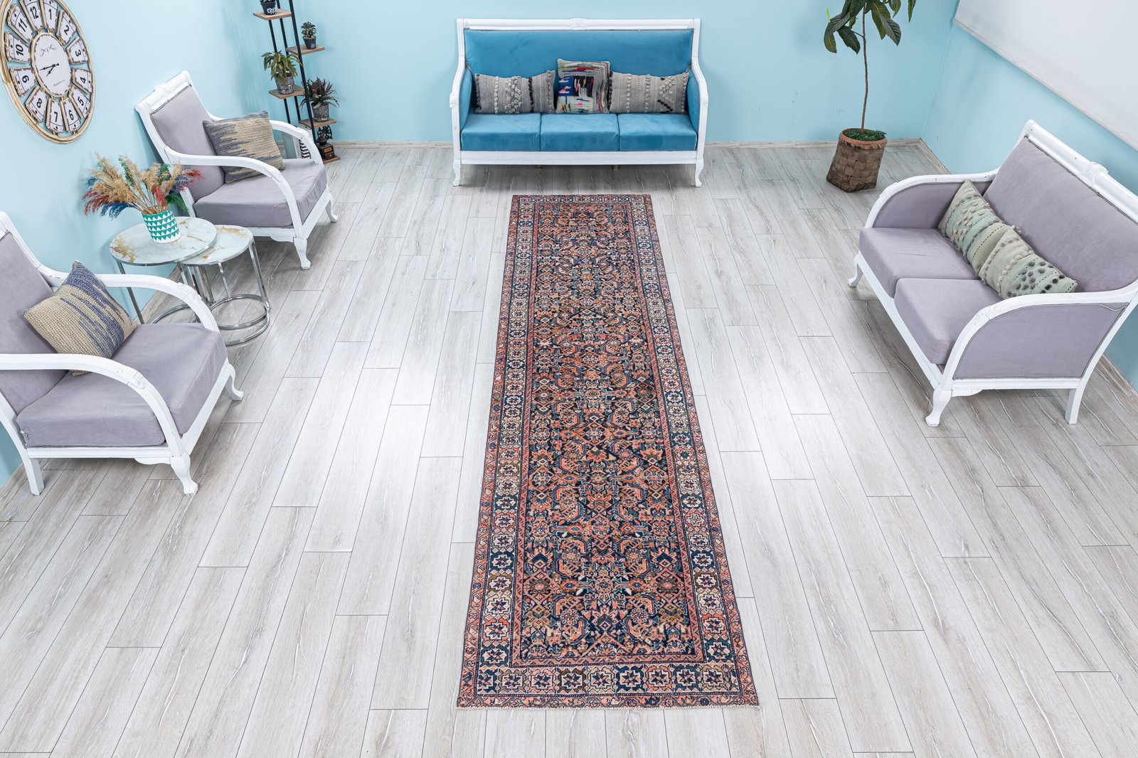Antique Persian Runner Rug, 3x13 Heriz Hallway Runner, Long Kitchen Runner, Decorative Hand Woven Carpet, 3.3x13 feet - detail view 2