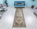 Turkish Antique Runner Rug - Faded Oushak Distressed Unique Hallway - Primitive Kitchen Carpet - detail view 2