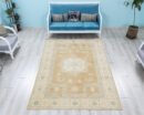Turkish Soft Wool Rug - 6x9 Oushak geometric modern patterned decorative carpet, 9.1 x 6.2 Feet - detail view 2