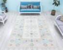 Vintage Geometric Rug 7x10 Turkish Soft Wool Area Rug, Faded Large Area Rug, Pastel Oushak Rug, Handmade Decorative Rug, 7.1x9.6 feet - detail view 2