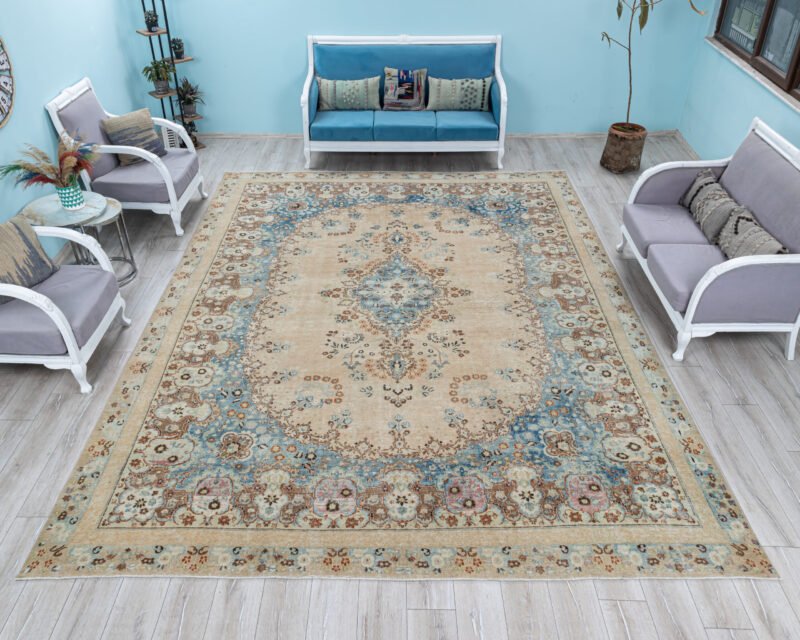 Vintage Primitive Extra Large Faded Medallion Bohemian Rug