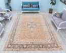 Vintage Turkish Oushak Rug, Hand-Knotted Wool, Muted Orange Beige, Boho Living Room Carpet