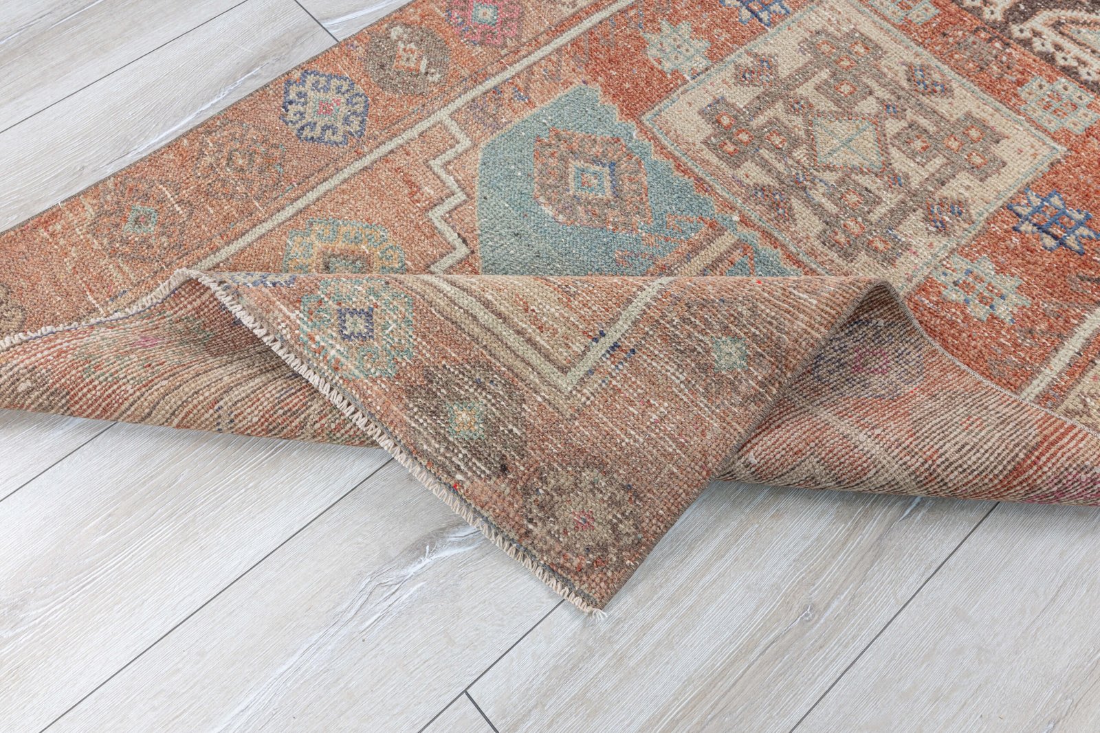 3x5 Turkish Rug 3x6 Vintage Rug, Muted Entry Decor Anatolian rug for Bathroom, Oushak Faded Pink, Beige, Puble, Brown Hallway, 3x5.6 feet - detail view 10