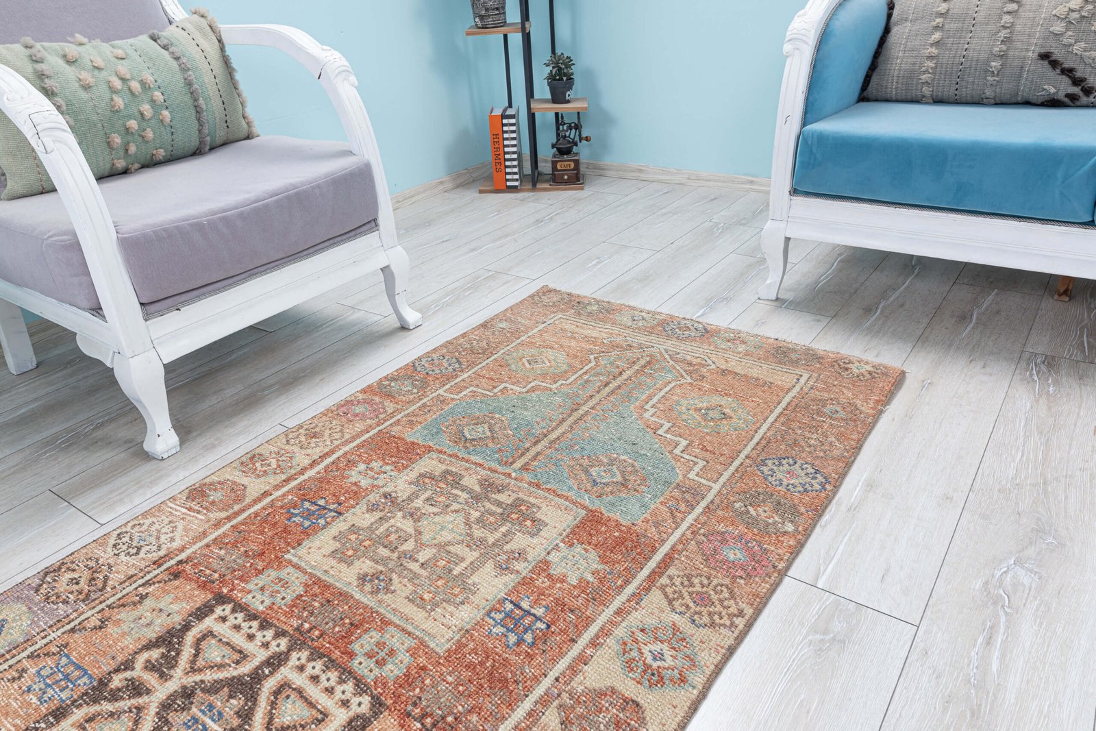 3x5 Turkish Rug 3x6 Vintage Rug, Muted Entry Decor Anatolian rug for Bathroom, Oushak Faded Pink, Beige, Puble, Brown Hallway, 3x5.6 feet - detail view 3