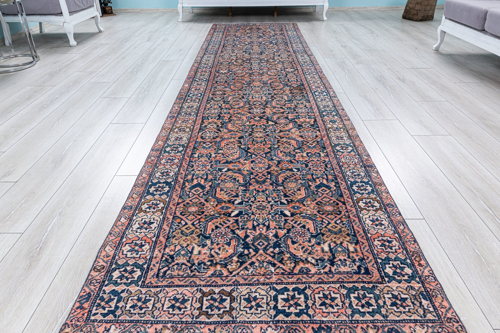 Antique Persian Runner Rug, 3x13 Heriz Hallway Runner, Long Kitchen Runner, Decorative Hand Woven Carpet, 3.3x13 feet - detail view 4