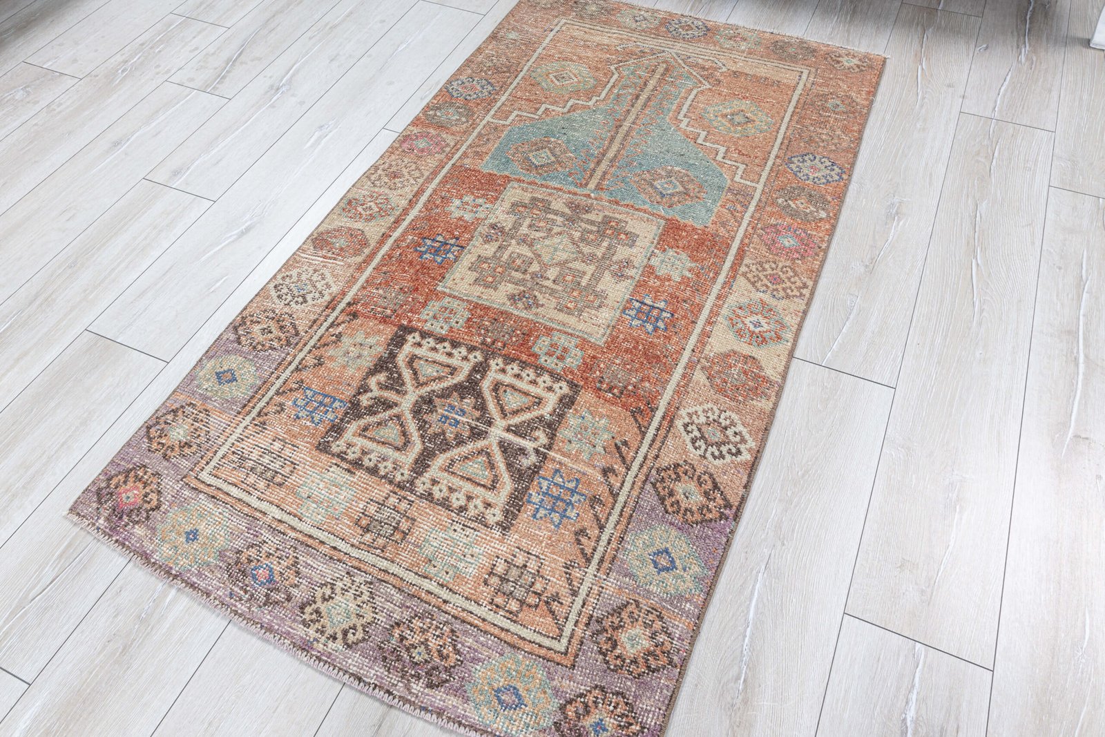 3x5 Turkish Rug 3x6 Vintage Rug, Muted Entry Decor Anatolian rug for Bathroom, Oushak Faded Pink, Beige, Puble, Brown Hallway, 3x5.6 feet - detail view 4