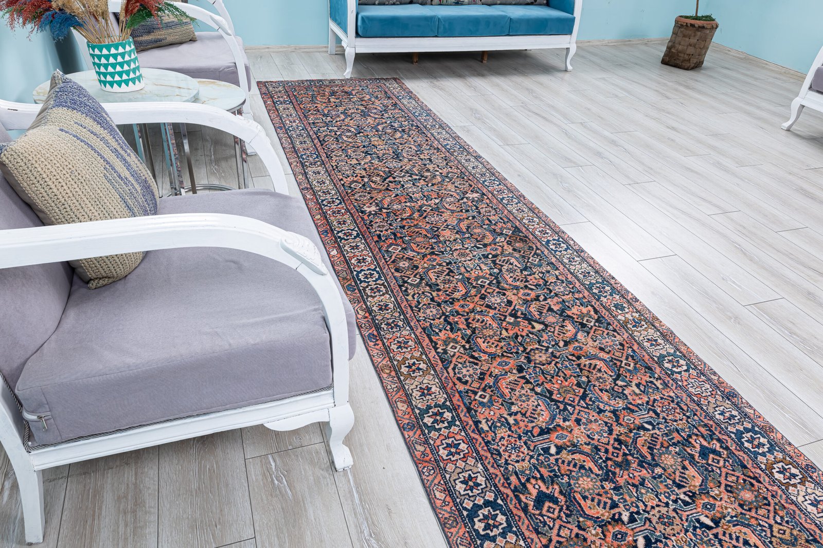 Antique Persian Runner Rug, 3x13 Heriz Hallway Runner, Long Kitchen Runner, Decorative Hand Woven Carpet, 3.3x13 feet - detail view 5