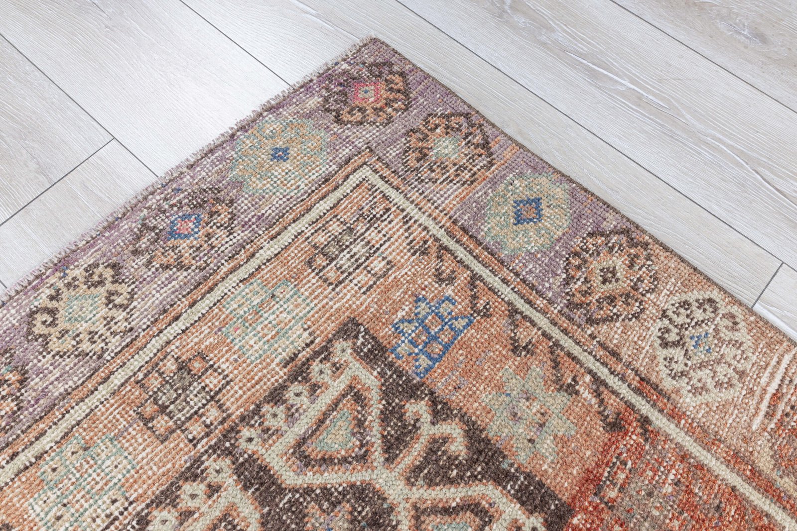 3x5 Turkish Rug 3x6 Vintage Rug, Muted Entry Decor Anatolian rug for Bathroom, Oushak Faded Pink, Beige, Puble, Brown Hallway, 3x5.6 feet - detail view 5