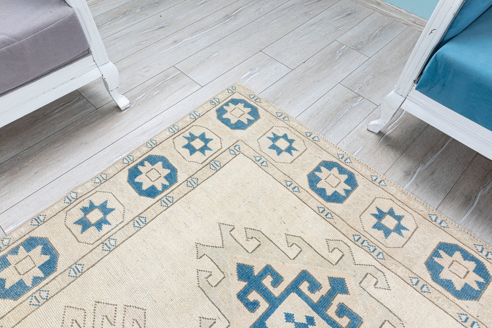Vintage Area Rug 5x8 Muted Geometric Carpet, Soft Wool Unusual Rug, 5.2x8.1 feet Anatolian Decorative Handmade Rug - detail view 5