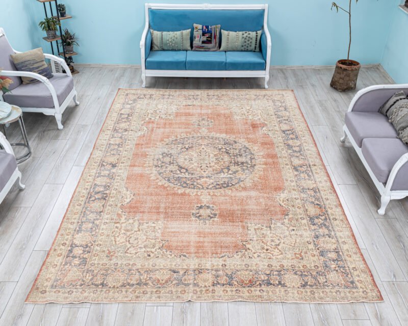 Faded Pink Large Rug, Oversize Vintage Rug,Muted brick red Bohemian Oversized Carpet