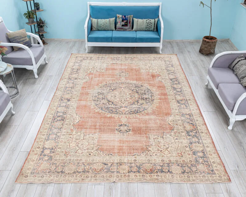 Faded Pink Large Rug, Oversize Vintage Rug,Muted brick red Bohemian Oversized Carpet