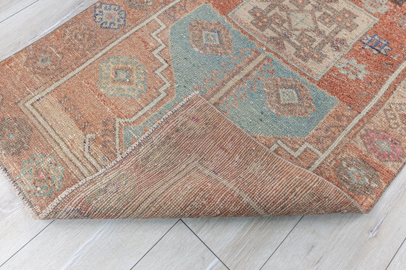 3x5 Turkish Rug 3x6 Vintage Rug, Muted Entry Decor Anatolian rug for Bathroom, Oushak Faded Pink, Beige, Puble, Brown Hallway, 3x5.6 feet - detail view 9