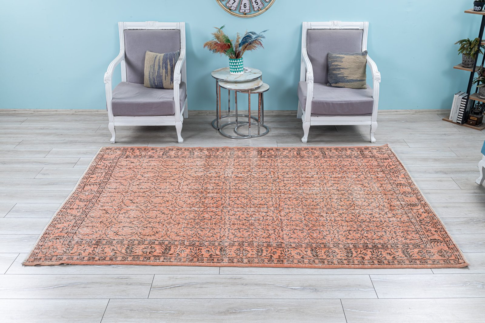 Vintage Turkish Oushak Rug, Pink Carpet Hand-Knotted Wool, Boho Decor - detail view 15