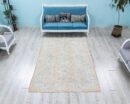 Turkish Rug, Neutral Beige, Blue Oushak Area Carpet, Muted Tan Bohemian Farmhouse Decor
