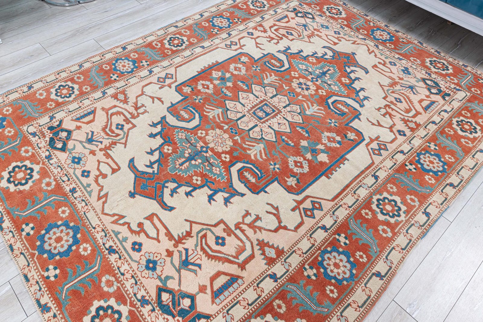 7x10 Heriz Patterned Vintage Area Rug, Turkish Best Quality Persian Rug, Large Turkish Rug, Antique Wool Carpet, Bohemian Rug, 7.3x9.7 feet