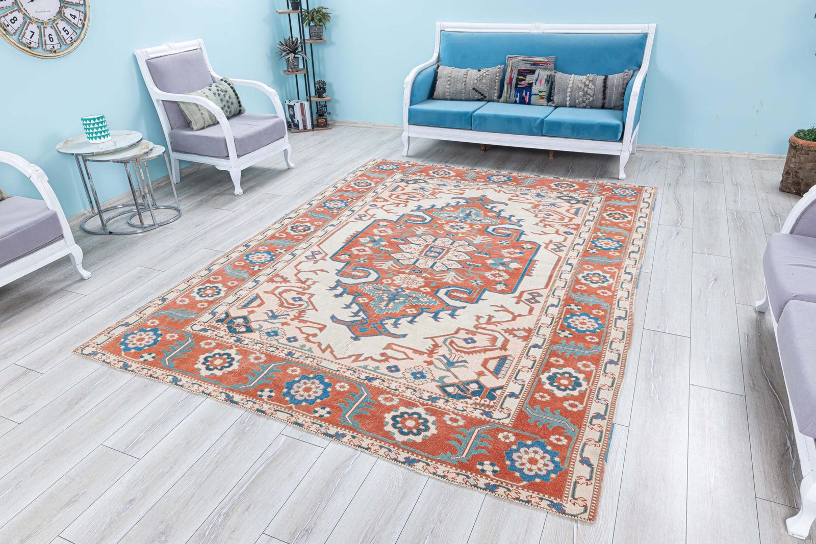 7x10 Heriz Patterned Vintage Area Rug, Turkish Best Quality Persian Rug, Large Turkish Rug, Antique Wool Carpet, Bohemian Rug, 7.3x9.7 feet