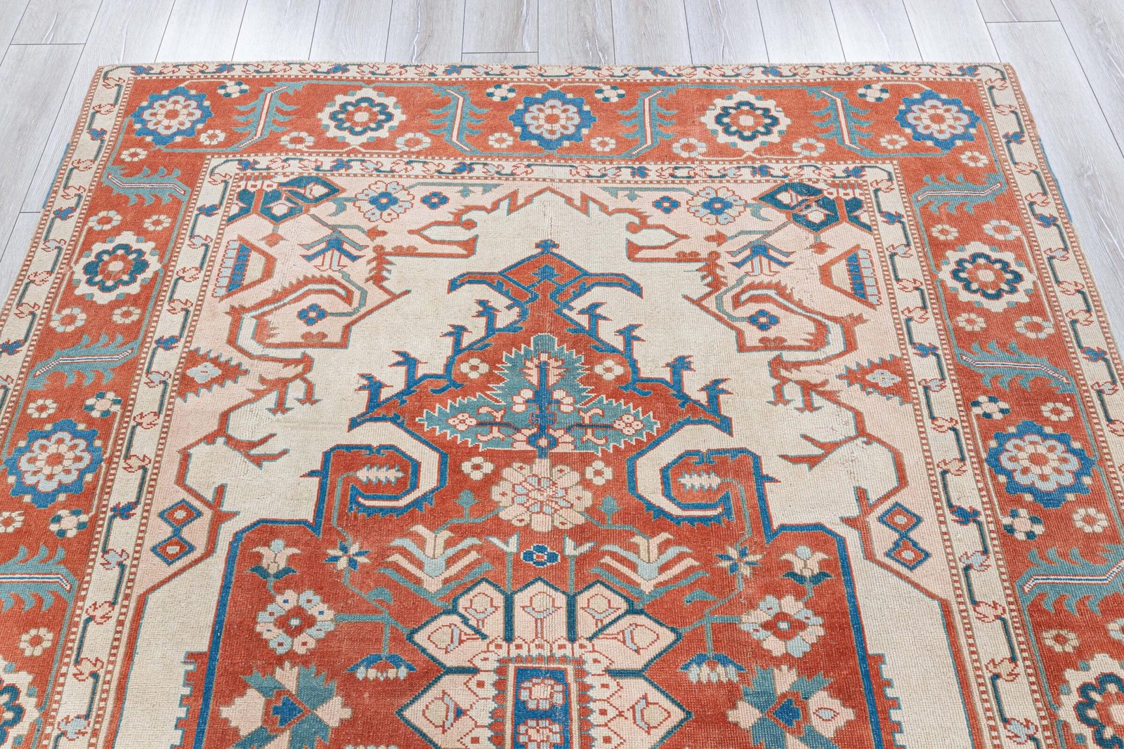 7x10 Heriz Patterned Vintage Area Rug, Turkish Best Quality Persian Rug, Large Turkish Rug, Antique Wool Carpet, Bohemian Rug, 7.3x9.7 feet