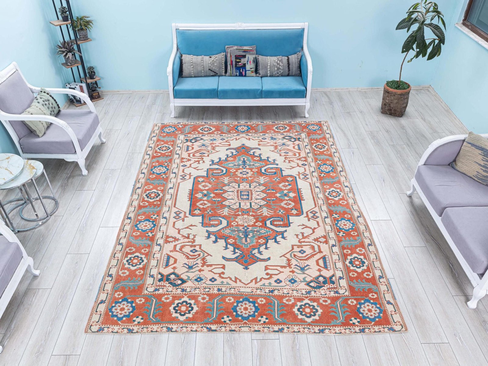 7x10 Heriz Patterned Vintage Area Rug, Turkish Best Quality Persian Rug, Large Turkish Rug, Antique Wool Carpet, Bohemian Rug, 7.3x9.7 feet