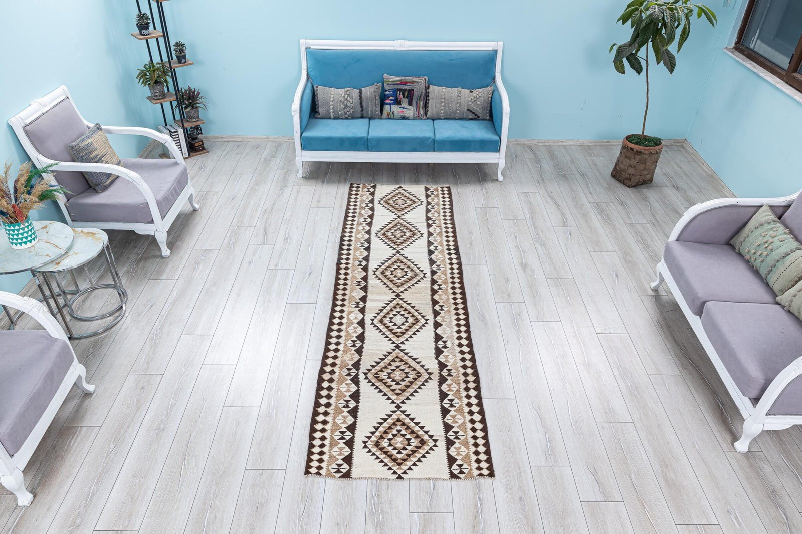 3x9 Turkish Runner-Kilim Runner Rug-Natural Wool Hallway-Traditional Rug Runner for Kitchen,Entryway-2.9x9.4 feet