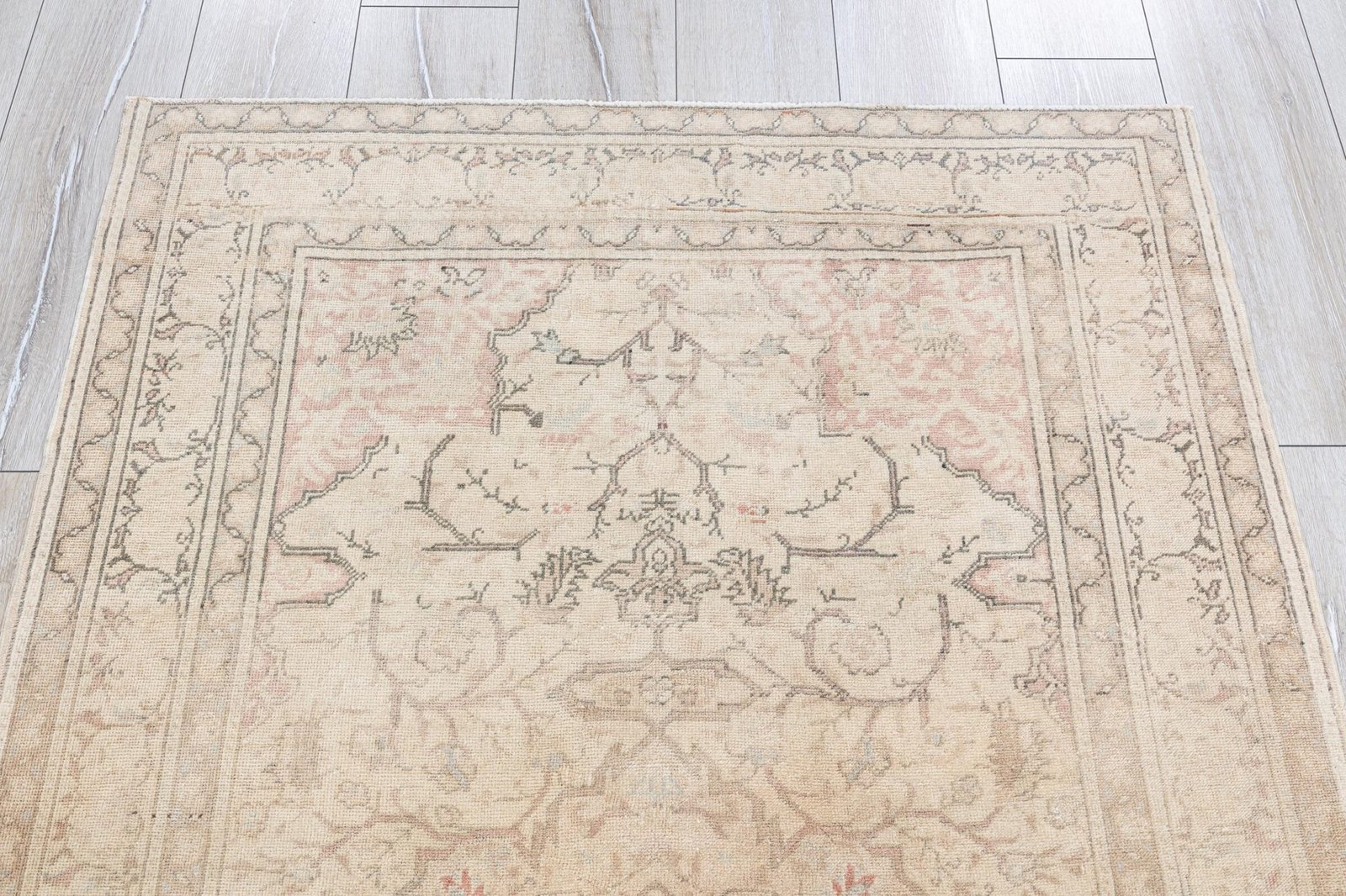 4x6 Turkish Rug, Neutral Vintage Rug, Antique Handmade Rug, Oushak Rug, Anatolian Low Pile Rug, Small Rug for Kitchen,Entryway,Bathroom