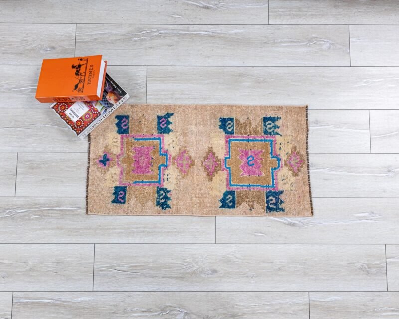 Turkish Mat-Vintage Bathmat Rug-Handmade Tiny Rug-Oushak Mat-Bohemian Mat-Tradition Small Carpet