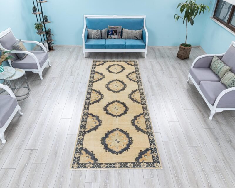 Muted Vintage Runner Rug for Kitchen,Entryway,Hallway, Soft Wool Faded Oriental Corridor Rug