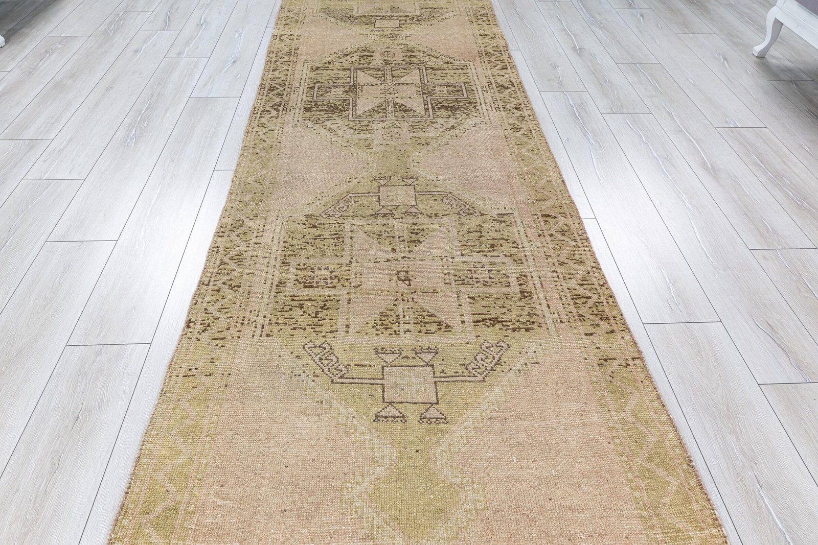 Muted Vintage Runner Rug for Kitchen,Entryway,Hallway, Soft Wool Faded Oriental Corridor Rug