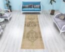 Muted Vintage Runner Rug for Kitchen,Entryway,Hallway, Soft Wool Faded Oriental Corridor Rug