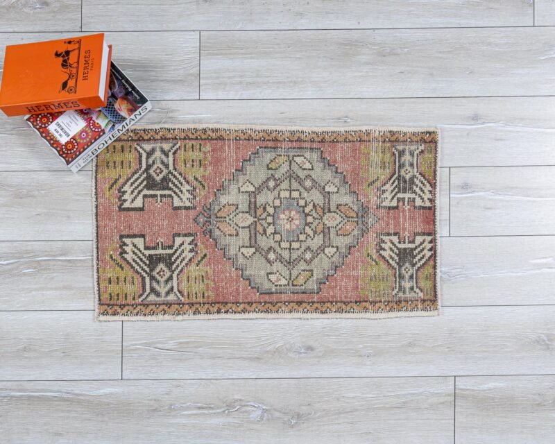 Turkish Tiny Rug 2x3 Vintage Beige Doormat 1.7x3 feet ,Vintage Neutral Small Bathmat