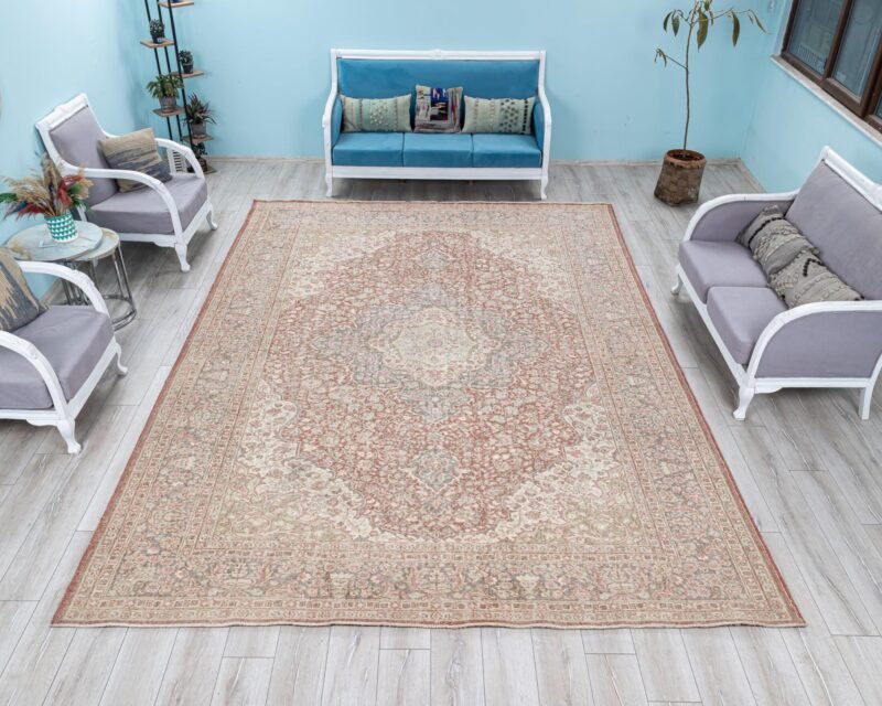 Vintage Oversize Rug 9x12, Turkish medallion area rug, 10x13 Oushak Carpet