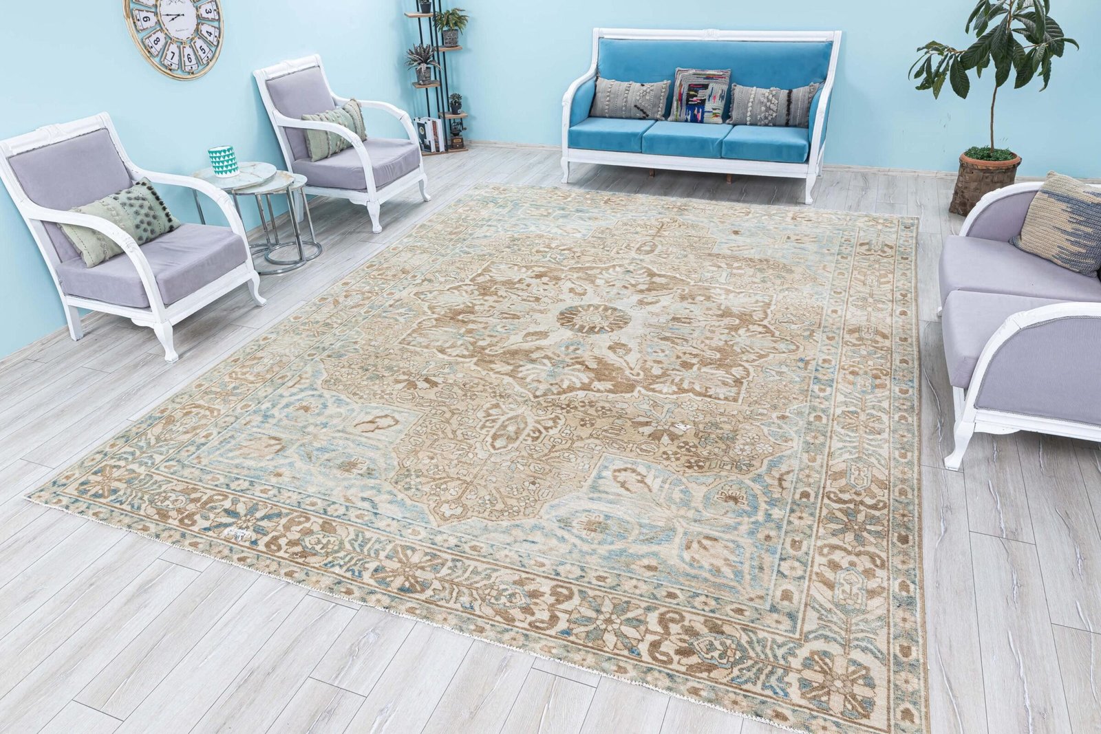 Faded Vintage Unique Area Rug, Turkish Oversize Muted Carpet, Low Pile Bohemian Antique