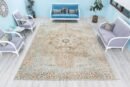 Faded Vintage Unique Area Rug, Turkish Oversize Muted Carpet, Low Pile Bohemian Antique