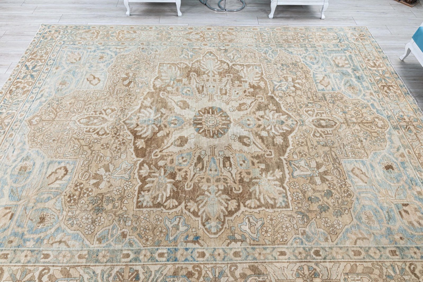 Faded Vintage Unique Area Rug, Turkish Oversize Muted Carpet, Low Pile Bohemian Antique