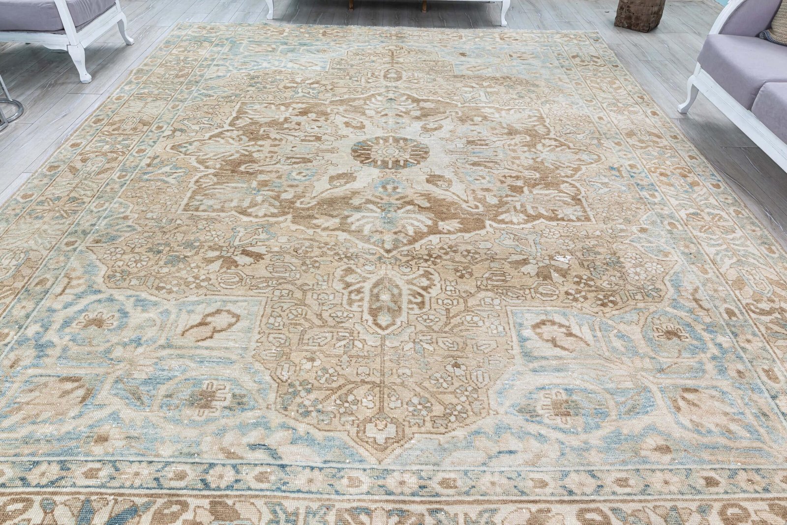 Faded Vintage Unique Area Rug, Turkish Oversize Muted Carpet, Low Pile Bohemian Antique