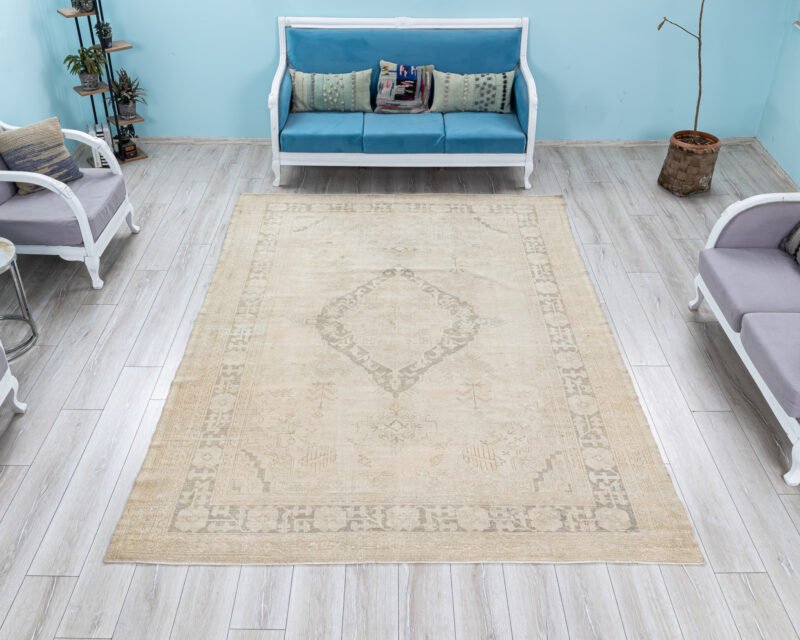Oushak rug muted color, 7x10 Vintage Turkish Rugs Neutral, Muted Oriental Unique Large Carpet