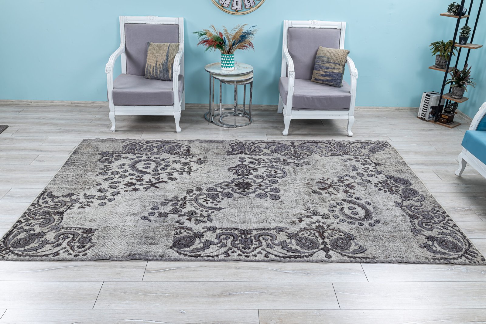 Handmade Vintage Oushak Rug, Turkish Rug Grey, Tribal Hand Knotted Carpet - detail view 18