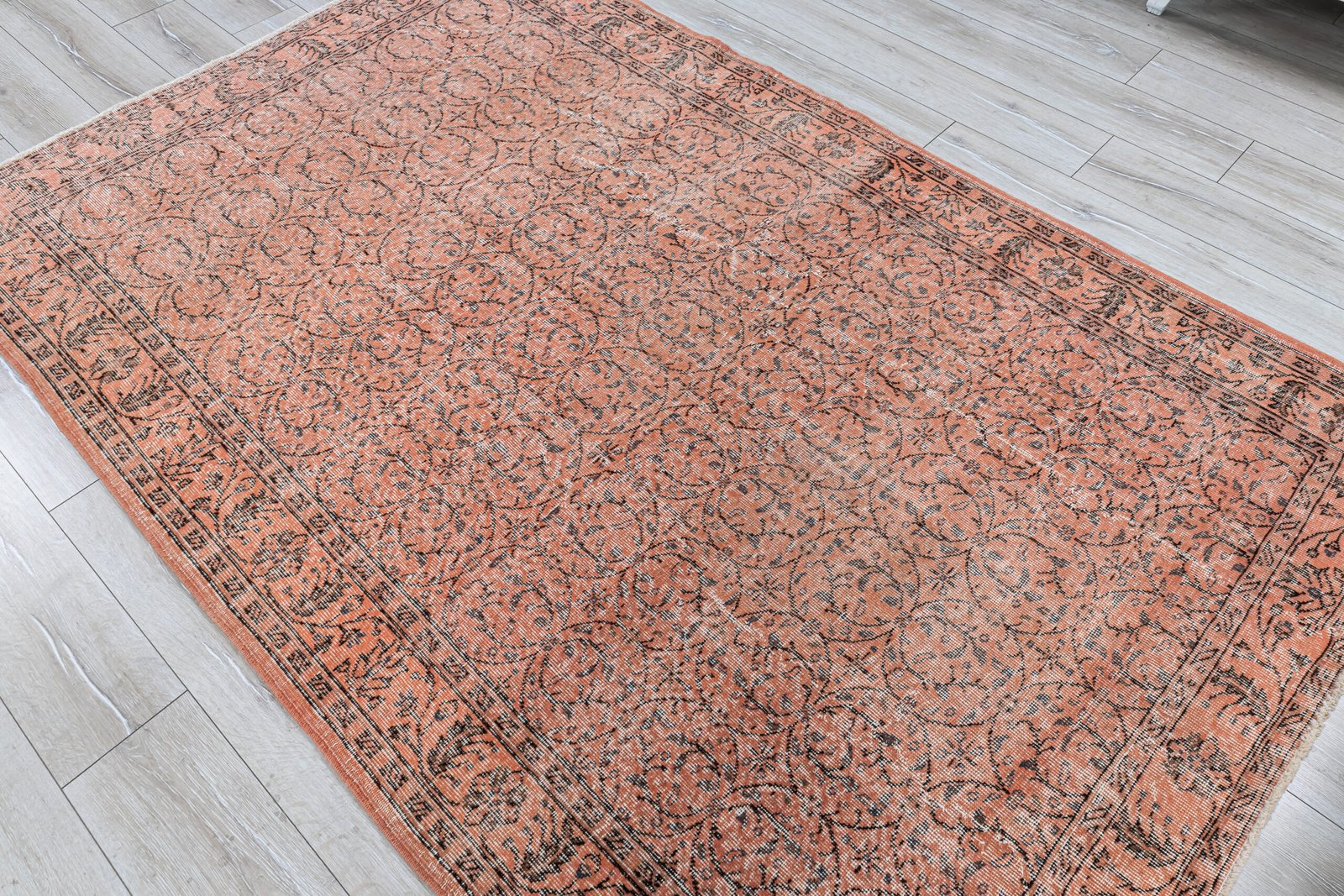 Vintage Turkish Oushak Rug, Pink Carpet Hand-Knotted Wool, Boho Decor - detail view 18