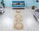 Vintage Turkish Runner Rug, Beige Faded Geometric Carpet, Neutral Boho Decor, 2.6x11 ft - detail view 17